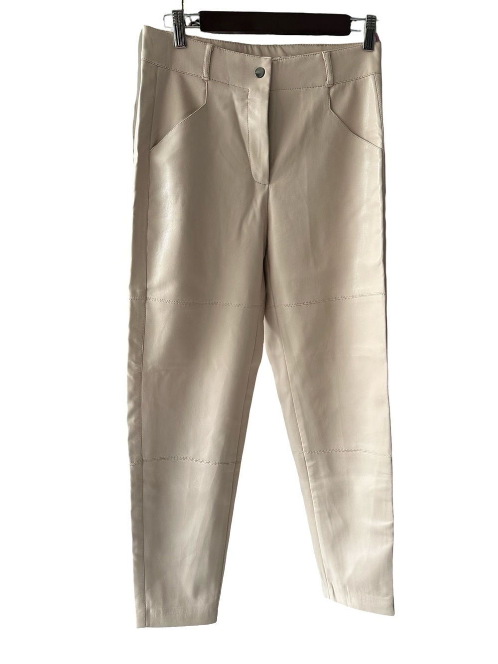 ESQUALO Straight-Leg Faux Leather Pants in Light Beige - Picture 3 of 8